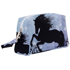 Wonderful Black Horse Silhouette On Vintage Background Wristlet Pouch Bag (large)