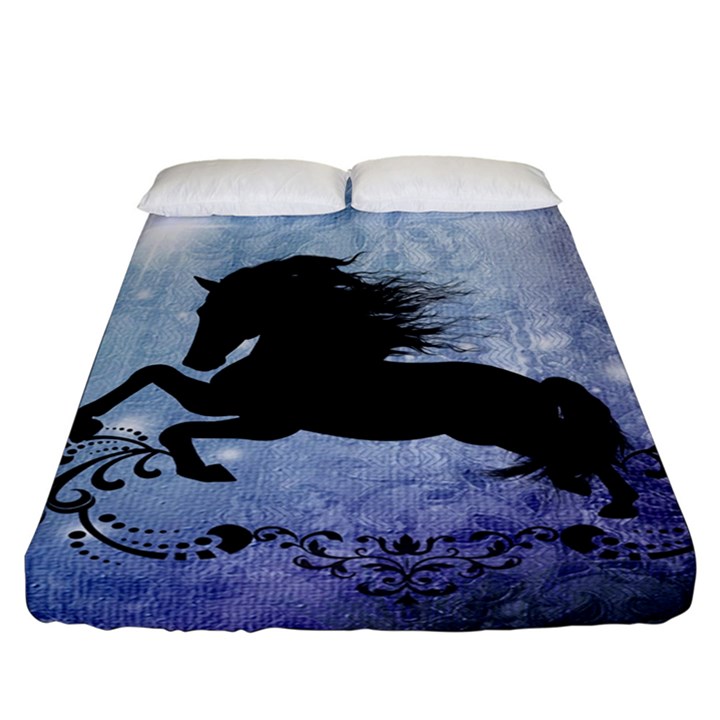 Wonderful Black Horse Silhouette On Vintage Background Fitted Sheet (California King Size)