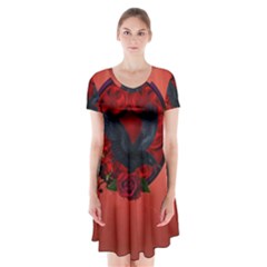 The Crow With Roses Short Sleeve V-neck Flare Dress by FantasyWorld7