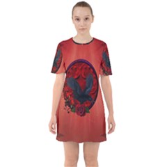 The Crow With Roses Sixties Short Sleeve Mini Dress by FantasyWorld7