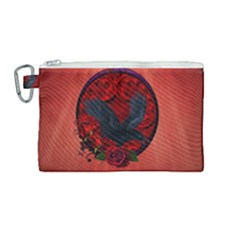 The Crow With Roses Canvas Cosmetic Bag (medium) by FantasyWorld7