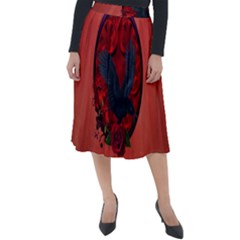 The Crow With Roses Classic Velour Midi Skirt  by FantasyWorld7