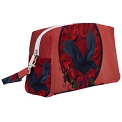 The Crow With Roses Wristlet Pouch Bag (large)