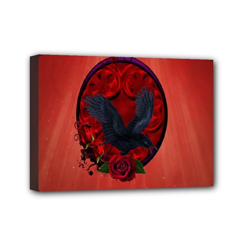 The Crow With Roses Mini Canvas 7  X 5  (stretched) by FantasyWorld7