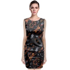 Fractal Vintage Grunge Print Design Sleeveless Velvet Midi Dress by dflcprintsclothing