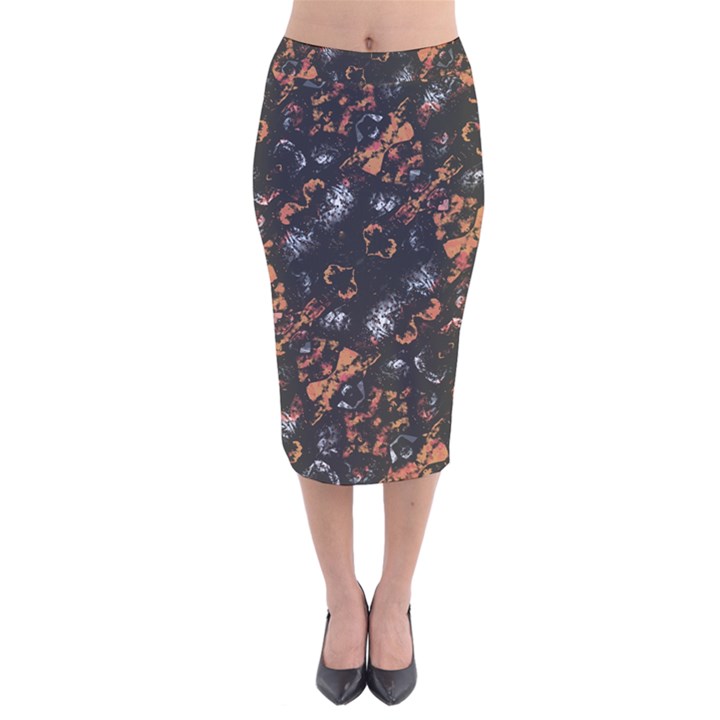 Fractal Vintage Grunge Print Design Velvet Midi Pencil Skirt