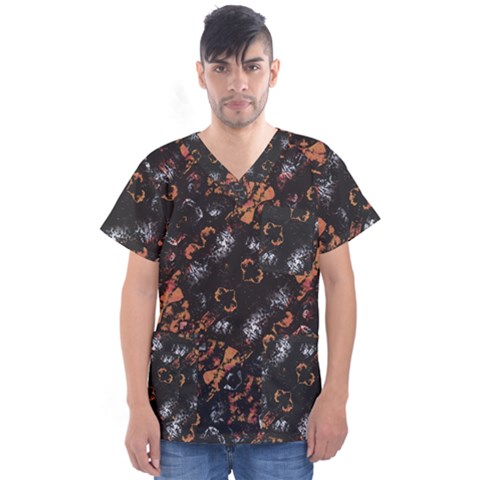 Fractal Vintage Grunge Print Design Men s V-neck Scrub Top by dflcprintsclothing