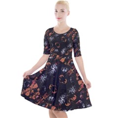 Fractal Vintage Grunge Print Design Quarter Sleeve A-line Dress by dflcprintsclothing