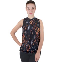 Fractal Vintage Grunge Print Design Mock Neck Chiffon Sleeveless Top by dflcprintsclothing