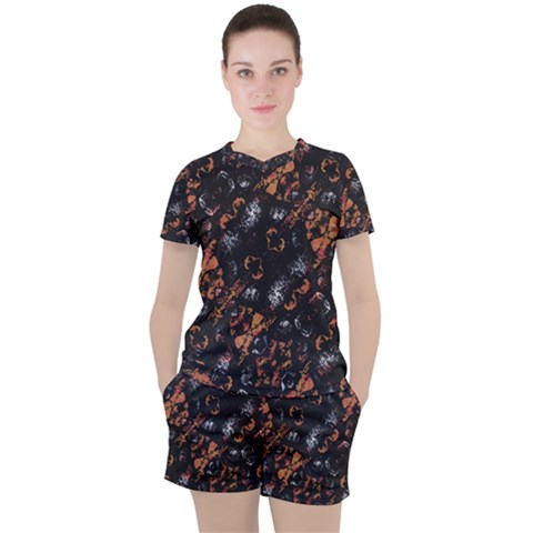 Fractal Vintage Grunge Print Design Women s Tee And Shorts Set by dflcprintsclothing