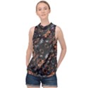 Fractal Vintage Grunge Print Design High Neck Satin Top View1