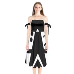 Black And White Geometric Design Shoulder Tie Bardot Midi Dress