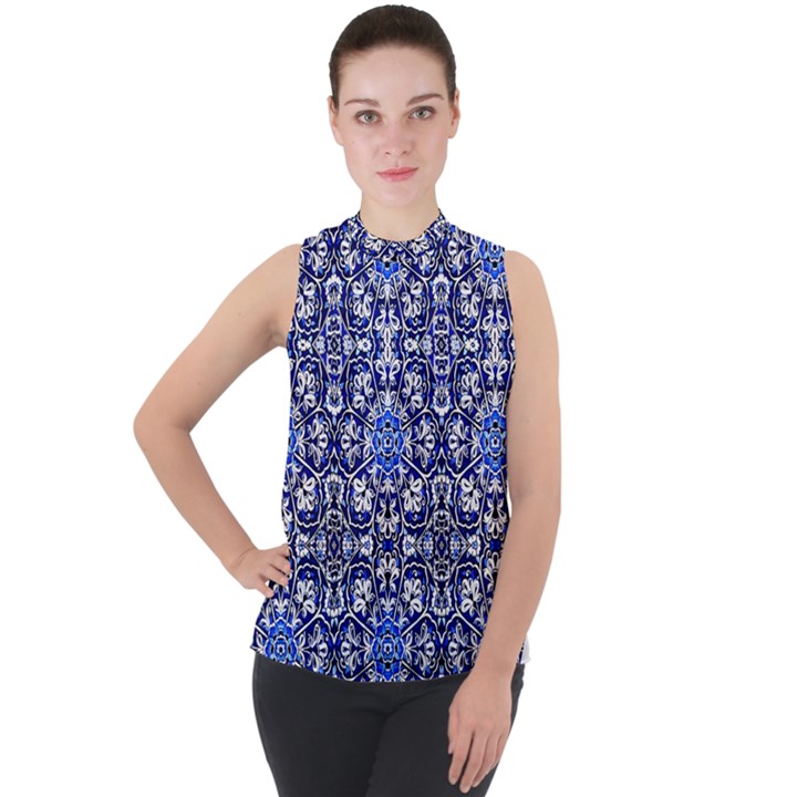 Ml 157 Mock Neck Chiffon Sleeveless Top