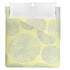 Spring Dahlia Print - Pale Yellow & Light Blue Duvet Cover Double Side (queen Size) by WensdaiAmbrose