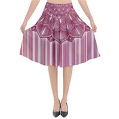 Cranberry Striped Mandala - Flared Midi Skirt by WensdaiAmbrose