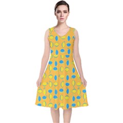 Lemons Ongoing Pattern Texture V-neck Midi Sleeveless Dress  by Mariart