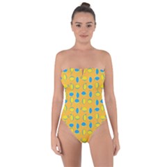 Lemons Ongoing Pattern Texture Tie Back One Piece Swimsuit by Mariart