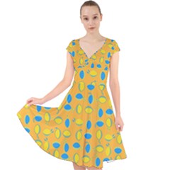 Lemons Ongoing Pattern Texture Cap Sleeve Front Wrap Midi Dress by Mariart