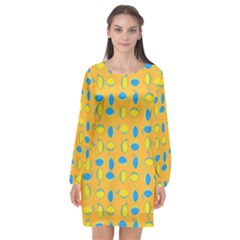 Lemons Ongoing Pattern Texture Long Sleeve Chiffon Shift Dress 