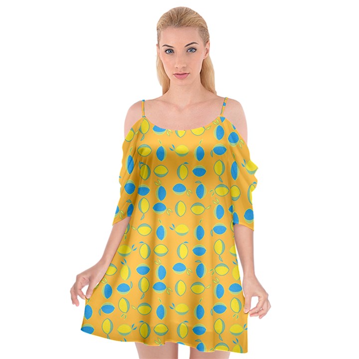 Lemons Ongoing Pattern Texture Cutout Spaghetti Strap Chiffon Dress