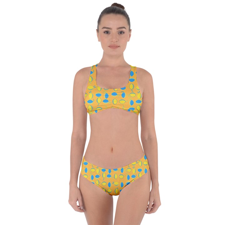 Lemons Ongoing Pattern Texture Criss Cross Bikini Set