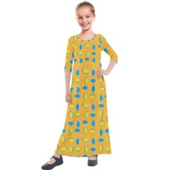 Lemons Ongoing Pattern Texture Kids  Quarter Sleeve Maxi Dress