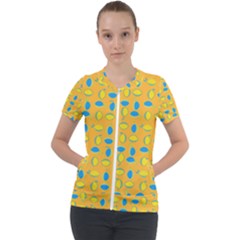 Lemons Ongoing Pattern Texture Short Sleeve Zip Up Jacket