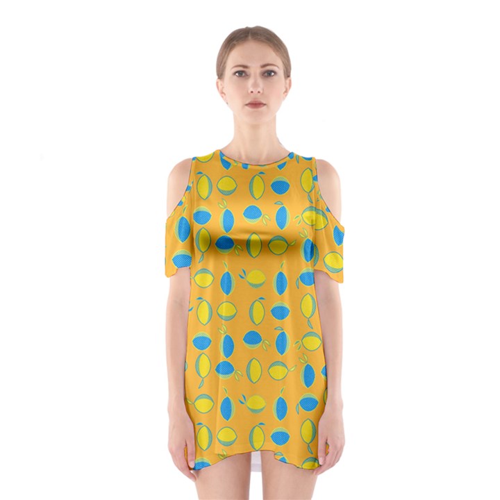 Lemons Ongoing Pattern Texture Shoulder Cutout One Piece Dress