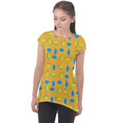 Lemons Ongoing Pattern Texture Cap Sleeve High Low Top