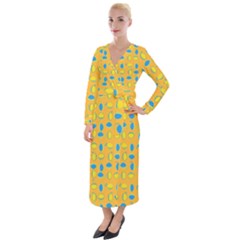 Lemons Ongoing Pattern Texture Velvet Maxi Wrap Dress