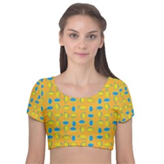 Lemons Ongoing Pattern Texture Velvet Short Sleeve Crop Top 