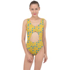 Lemons Ongoing Pattern Texture Center Cut Out Swimsuit