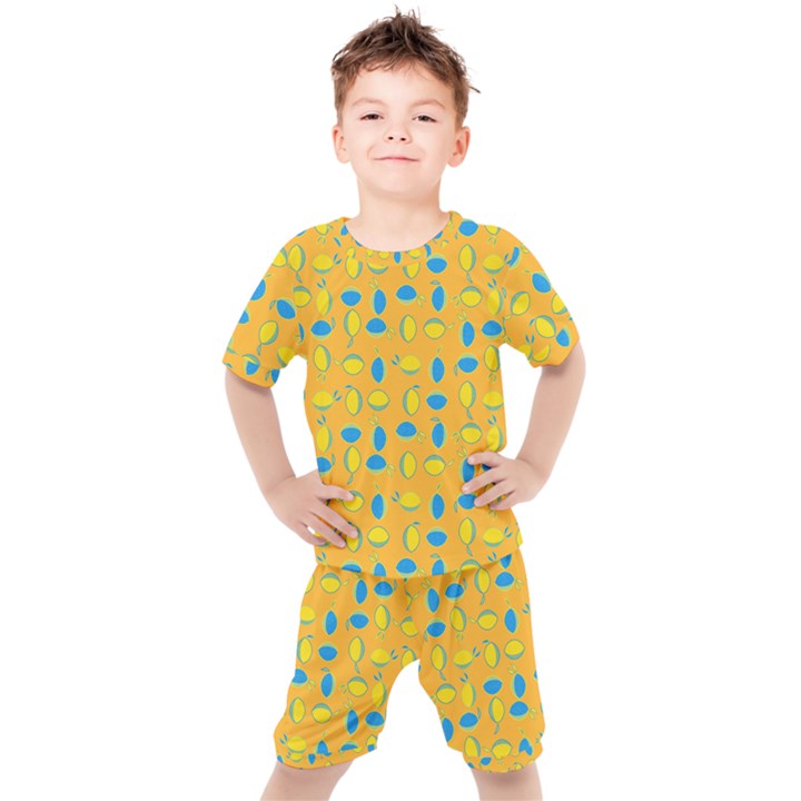 Lemons Ongoing Pattern Texture Kids  Tee and Shorts Set