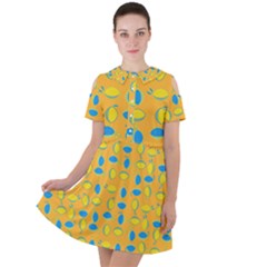 Lemons Ongoing Pattern Texture Short Sleeve Shoulder Cut Out Dress  by Mariart