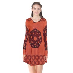 Elegant Decorative Celtic, Knot Long Sleeve V-neck Flare Dress by FantasyWorld7