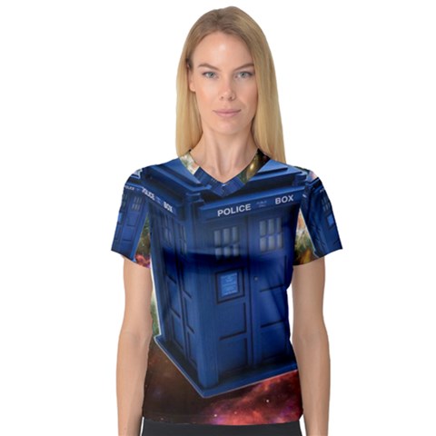 The Police Box Tardis Time Travel Device Used Doctor Who V-neck Sport Mesh Tee by Sudhe