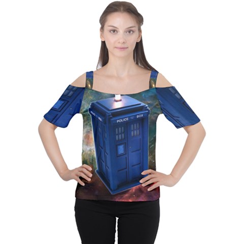 The Police Box Tardis Time Travel Device Used Doctor Who Cutout Shoulder Tee by Sudhe