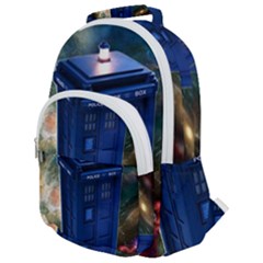 The Police Box Tardis Time Travel Device Used Doctor Who Rounded Multi Pocket Backpack