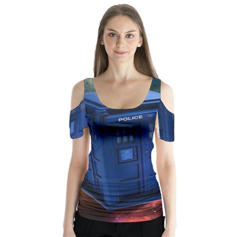 The Police Box Tardis Time Travel Device Used Doctor Who Butterfly Sleeve Cutout Tee  by Sudhe