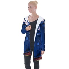 The Police Box Tardis Time Travel Device Used Doctor Who Longline Hooded Cardigan by Sudhe