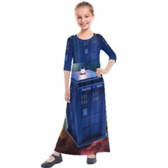 The Police Box Tardis Time Travel Device Used Doctor Who Kids  Quarter Sleeve Maxi Dress by Sudhe