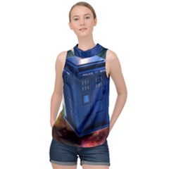 The Police Box Tardis Time Travel Device Used Doctor Who High Neck Satin Top by Sudhe