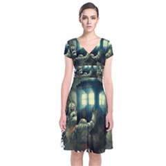 Time Machine Doctor Who Short Sleeve Front Wrap Dress by Sudhe