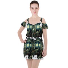 Time Machine Doctor Who Ruffle Cut Out Chiffon Playsuit