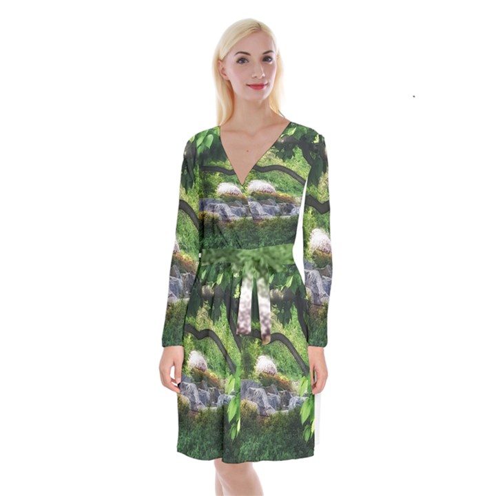 Chicago Garden of the Phoenix Long Sleeve Velvet Front Wrap Dress