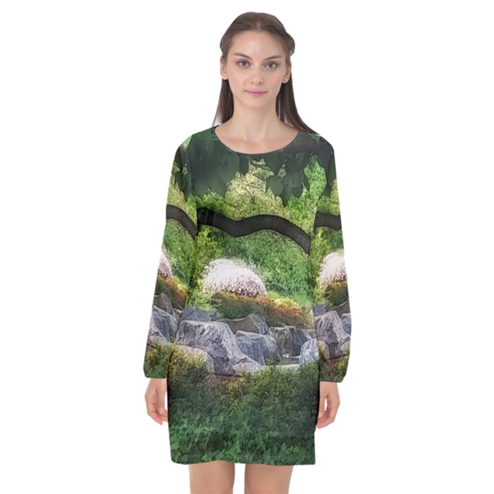 Chicago Garden of the Phoenix Long Sleeve Chiffon Shift Dress 