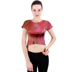 Decorative Clef With Piano And Guitar Crew Neck Crop Top by FantasyWorld7