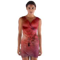 Decorative Clef With Piano And Guitar Wrap Front Bodycon Dress by FantasyWorld7