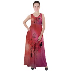 Decorative Clef With Piano And Guitar Empire Waist Velour Maxi Dress