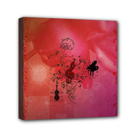 Decorative Clef With Piano And Guitar Mini Canvas 6  X 6  (stretched) by FantasyWorld7